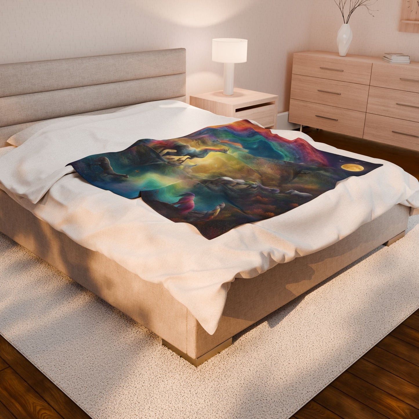 Girls Rainbow Blanket, Mystical Horse Girls Christmas Gift, Moonlight Fantasy Dreams Toddler Childrens Bed Blanket