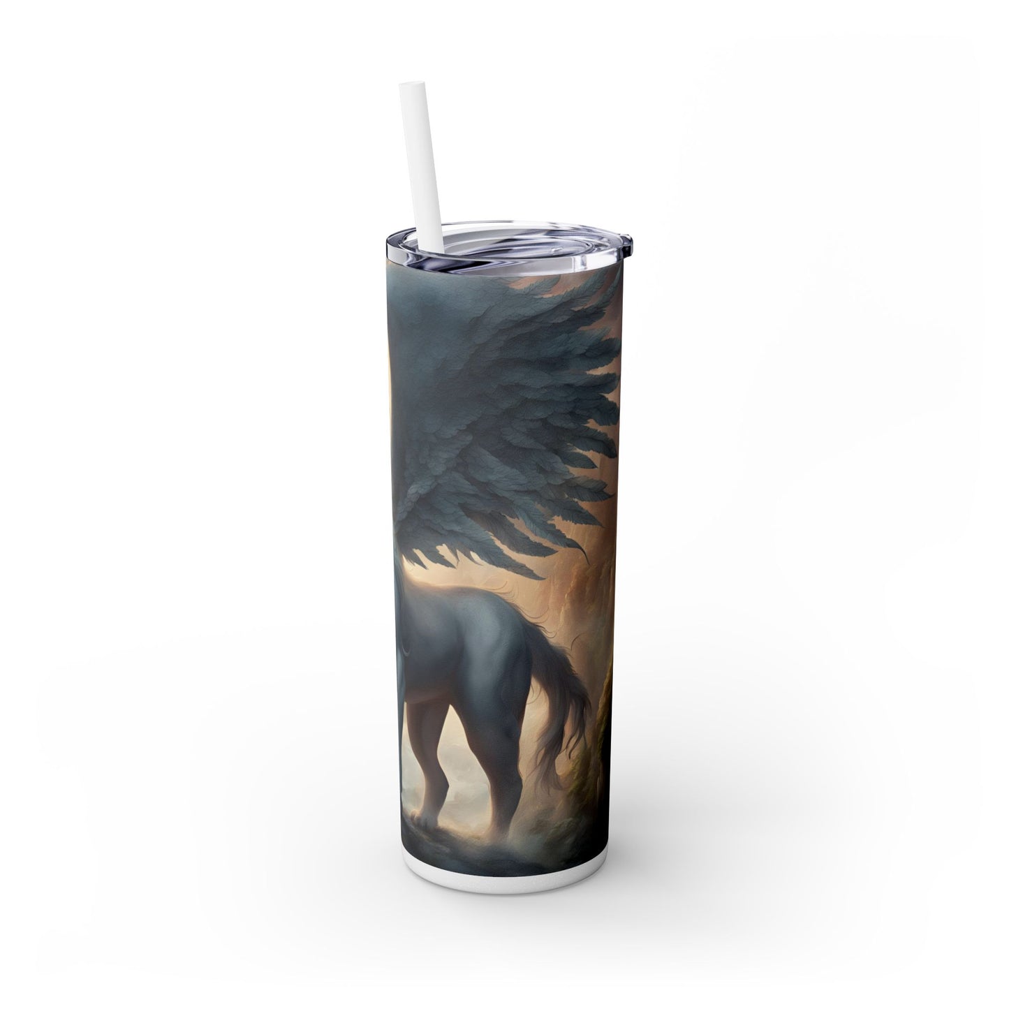 Majestic Myths Skinny Tumbler | Pegasus Horned Winged Horse Drinking Cup | Mystical Mountain Cloud Fantasy Road Trip Exercise Traveler