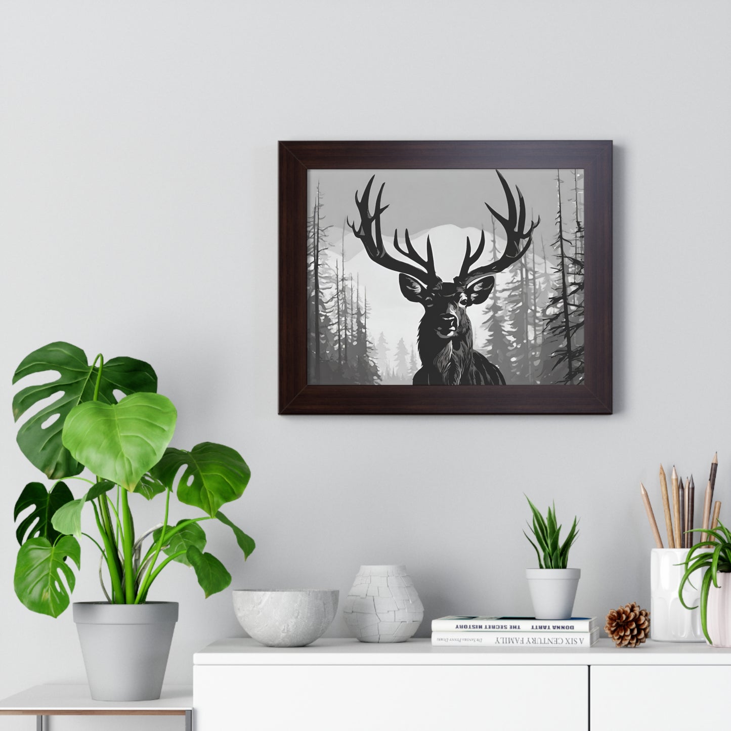 Animal Wall Art, Deer Hunter Picture, Big Buck Print, Hunting Cabin, Shadow Wall Hanging, Winter Snow Image, Living Room Poster, Framed Art