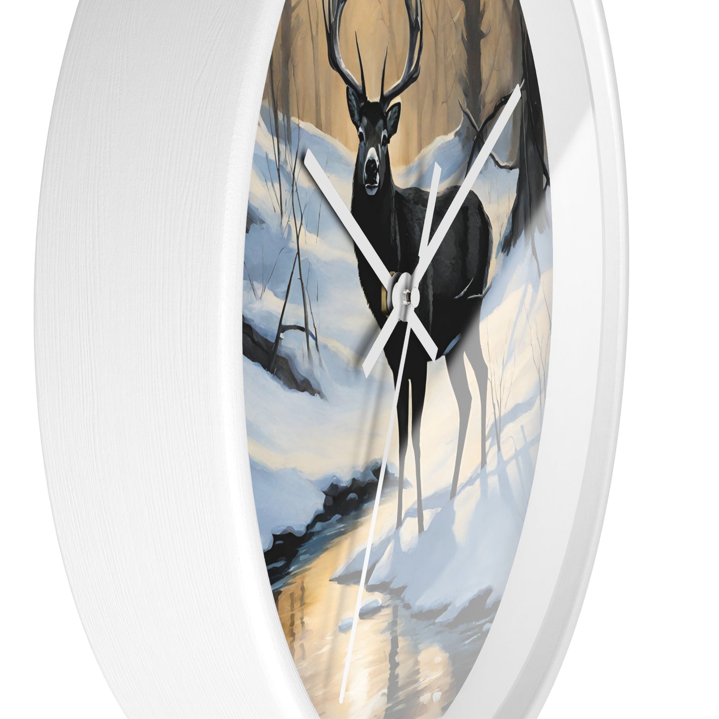 Big Buck Deer Wall Art Clock | Winter Nature Scene Snowy Creek Wall Hanging | Home Office Deer Hunter Lovers Gift