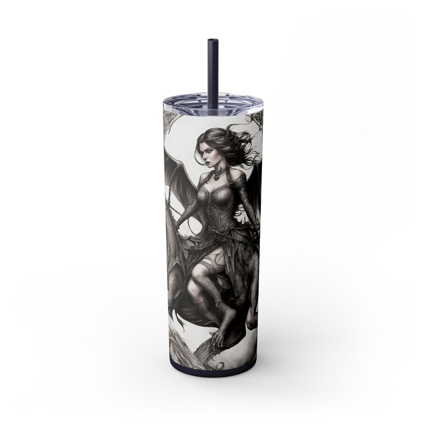 Gothic Medieval Flying Dragon Tumbler, Mutating Lizard Woman Beast Drinking Traveler, Dark Fantasy Liquid Cup