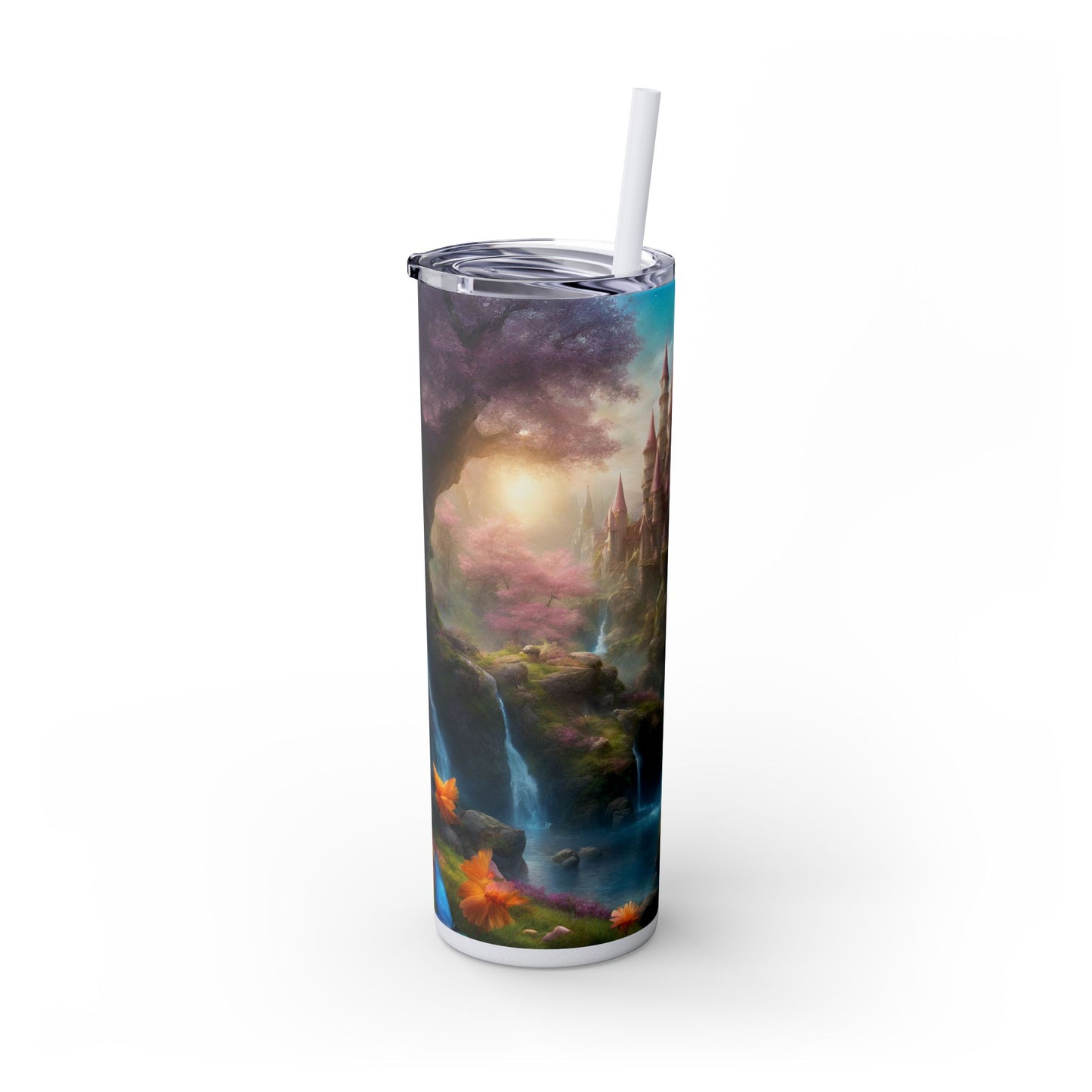 Majestic Dream Fantasy Drinking Tumbler, Flower Blossom Butterflies Castle Cup, Womens Gift Hot Cold Traveler, Exercise Workout Companion
