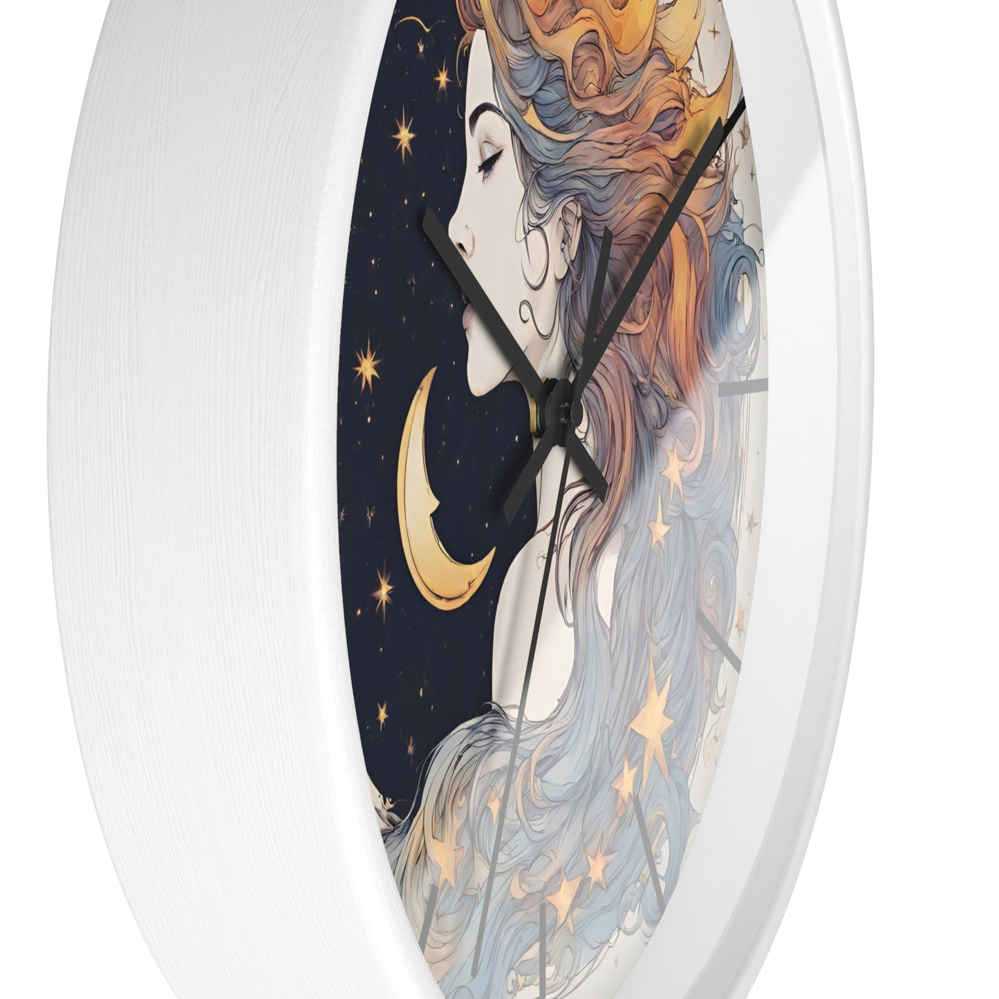 Moon Goddess Lined Wall Art Clock | Lunar Stars & Space Astronomy Wall Hanging | Woman of Time Home Office Solar System Wall Decor Gift