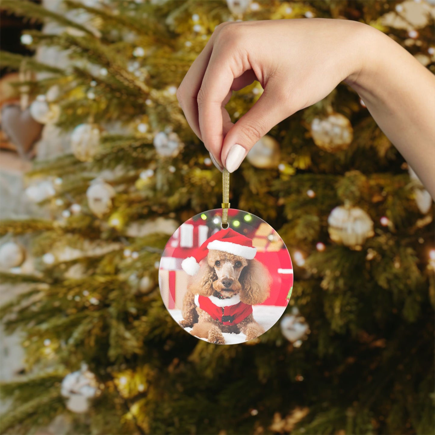 Poodle Christmas Ornament, Holiday Tree Decoration, Adorable Dog Ornament, Dog Lovers Gift, Round Glass Keepsake, Pet Xmas Collectible