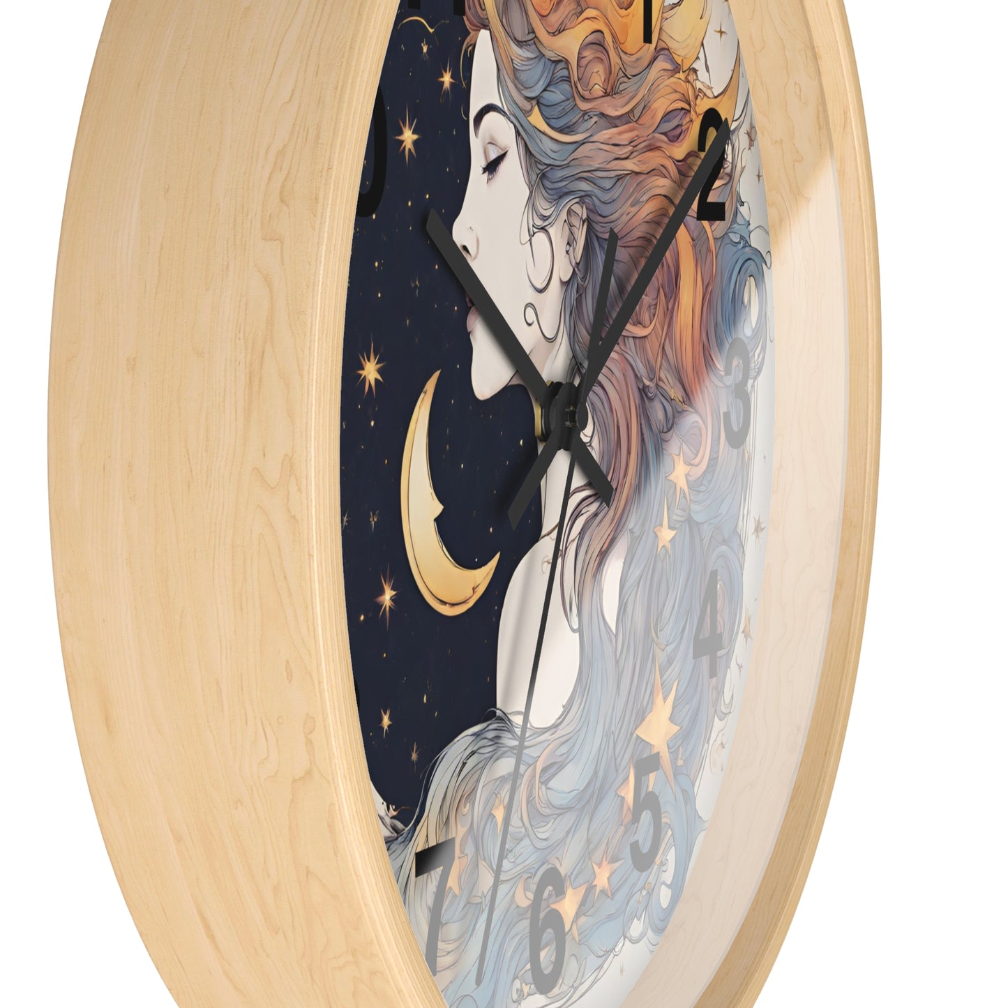 Moon Goddess Numbered Wall Art Clock | Lunar Stars & Space Astronomy Wall Hanging | Woman of Time Home Office Solar System Wall Decor Gift