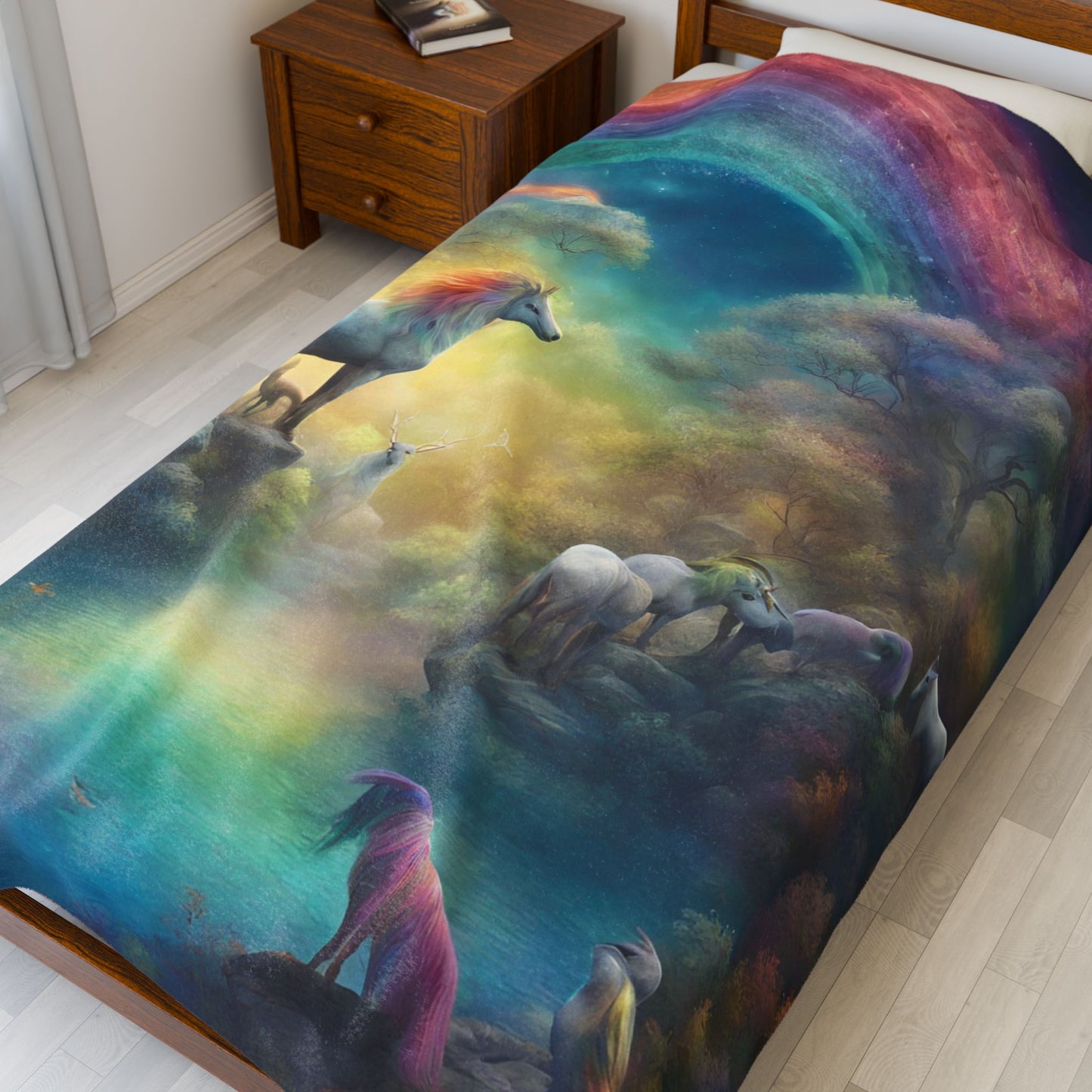 Girls Rainbow Blanket, Mystical Horse Girls Christmas Gift, Moonlight Fantasy Dreams Toddler Childrens Bed Blanket