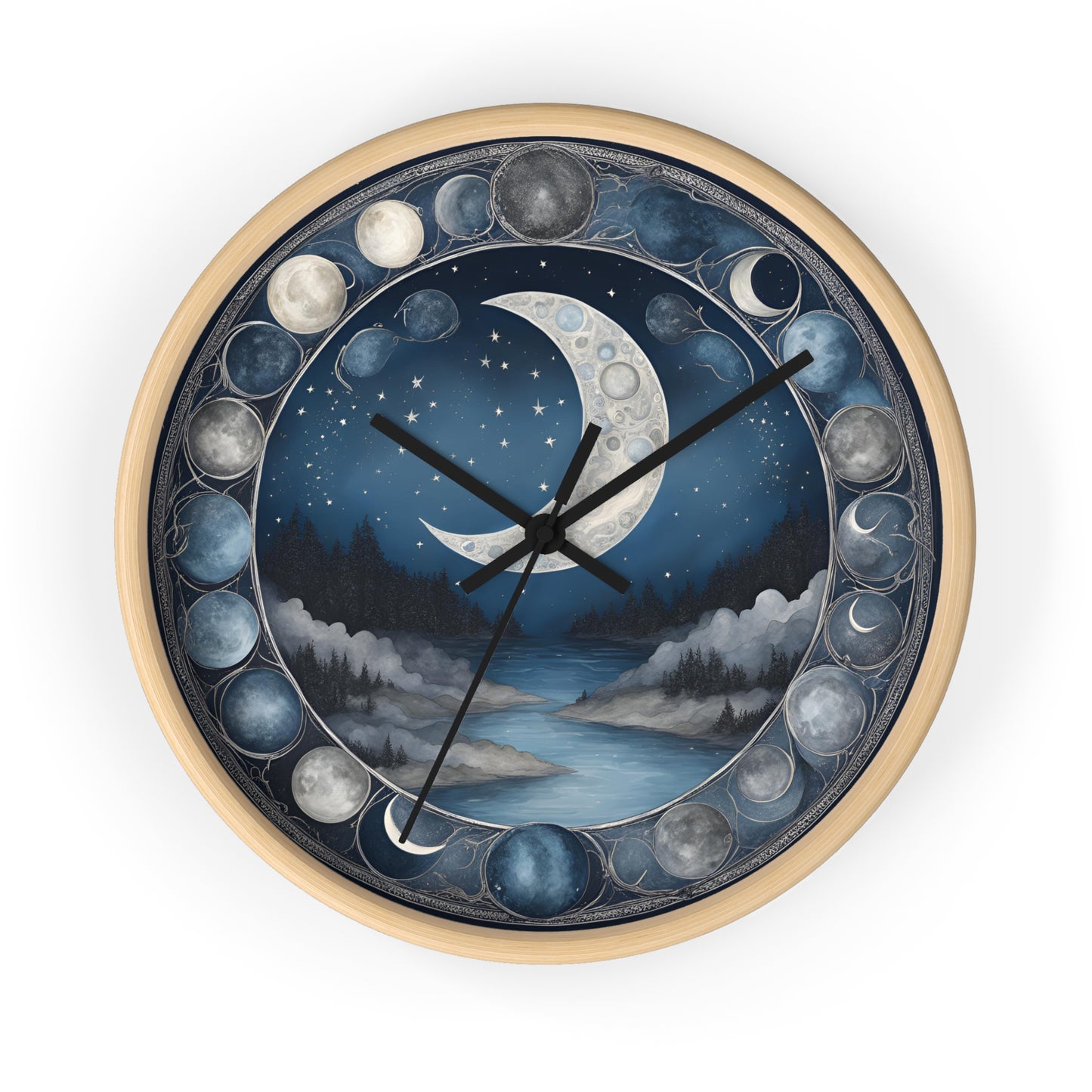 Moon Phases Wall Clock, Lunar Cycle Astronomy Home Decor, Solar System Wall Hanging, Celestial Office Art, Gift for Space Enthusiasts