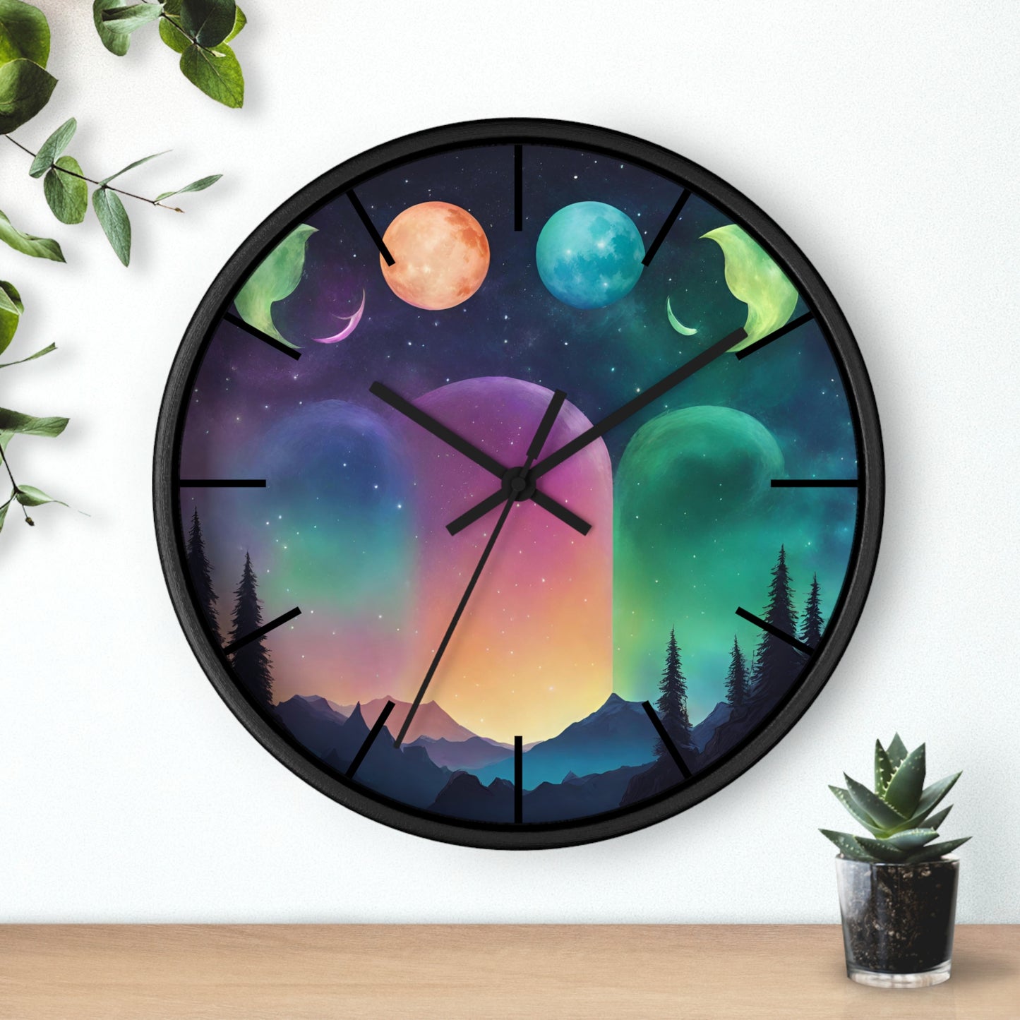 Moonlight Hills Wall Clock | Night Forest Astronomy Starlight Moons Constellations Office Decor Gift, Solar System Home Hanging Unique Art