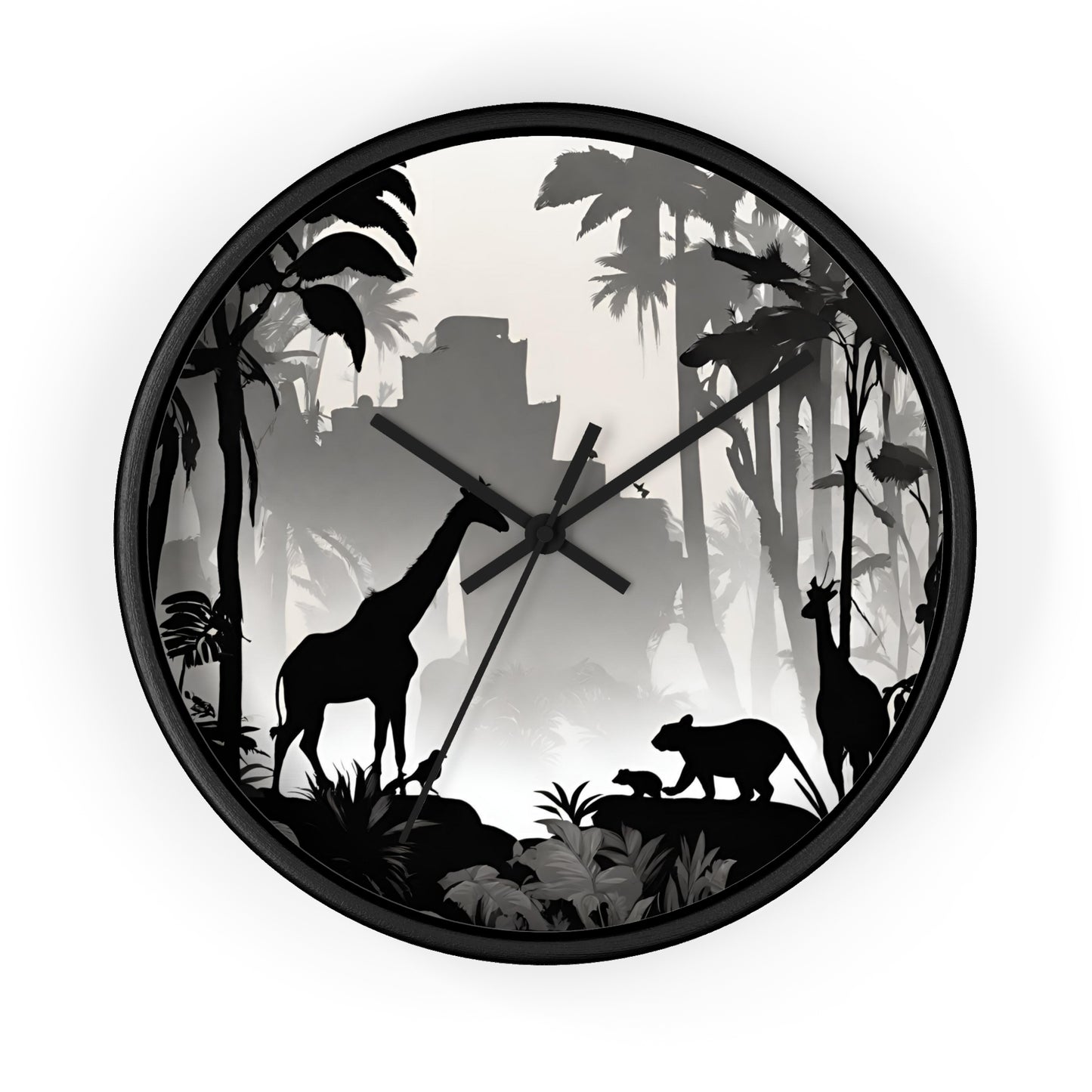Jungle Giraffes Wall Art Clock | Shadowy Wild Nature Wall Hanging | Home Office Animal Wall Decor Gift