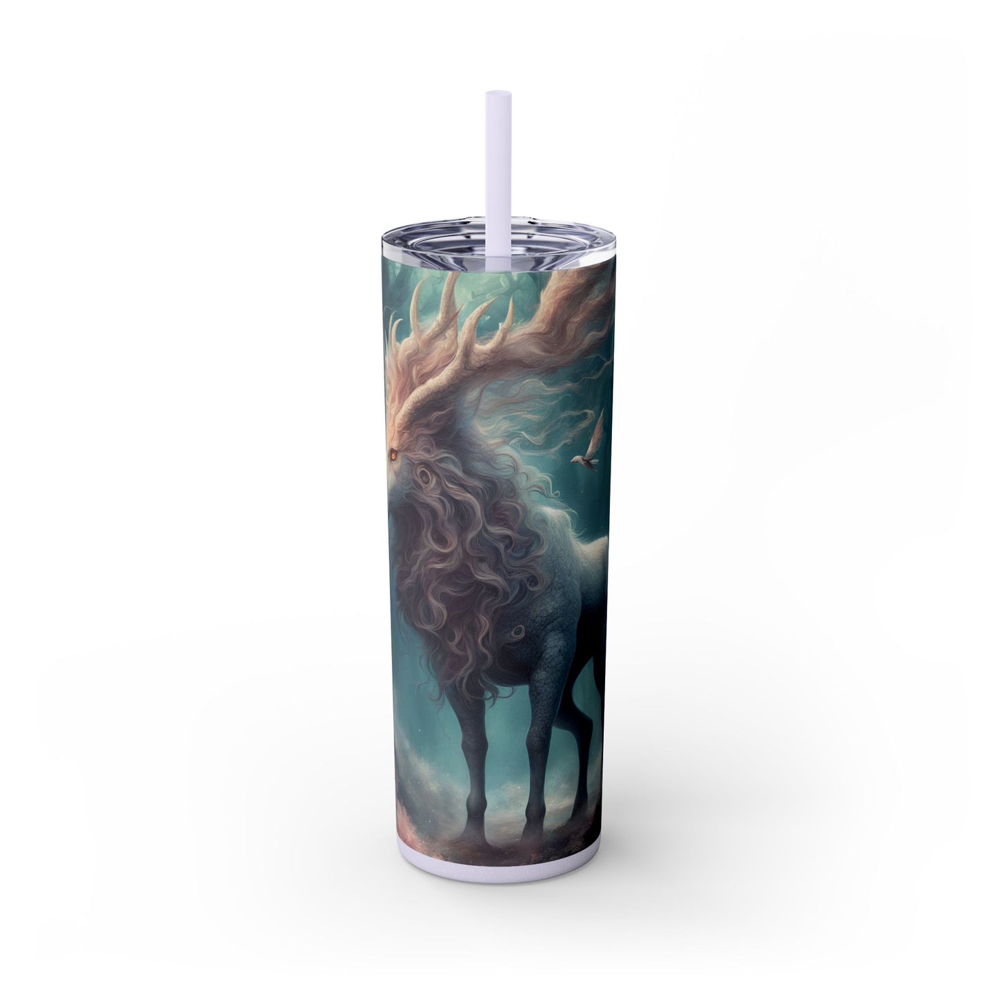 Majestic Myths Skinny Tumbler | Floral Flower Forest Horned Horse Insulated Cup | Mystical Maned Goat Fantasy Drink Travel Exercise Gift