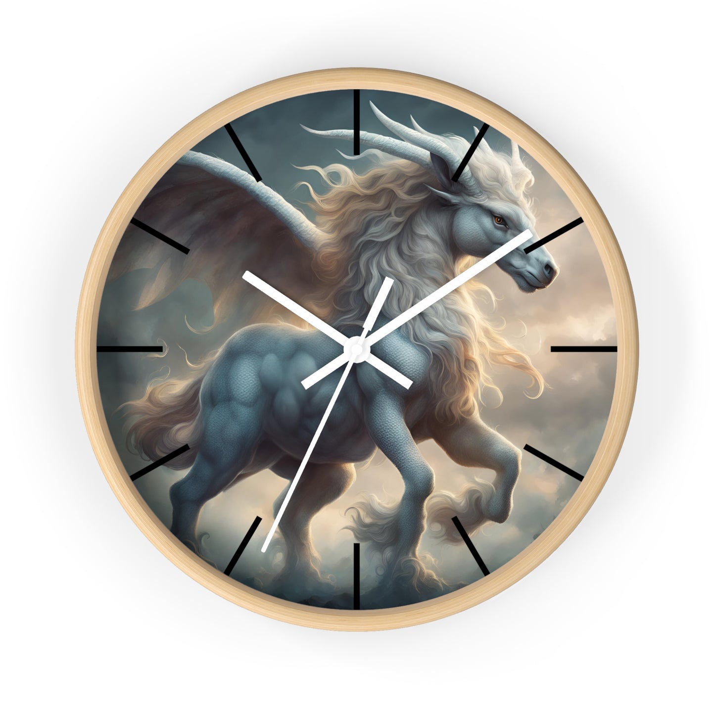 Majestic Myths Art Clock | Pegasus Horned Winged Horse Wall Hanging | Mystical Cloud Sky Fantasy Home Office Decor Gift