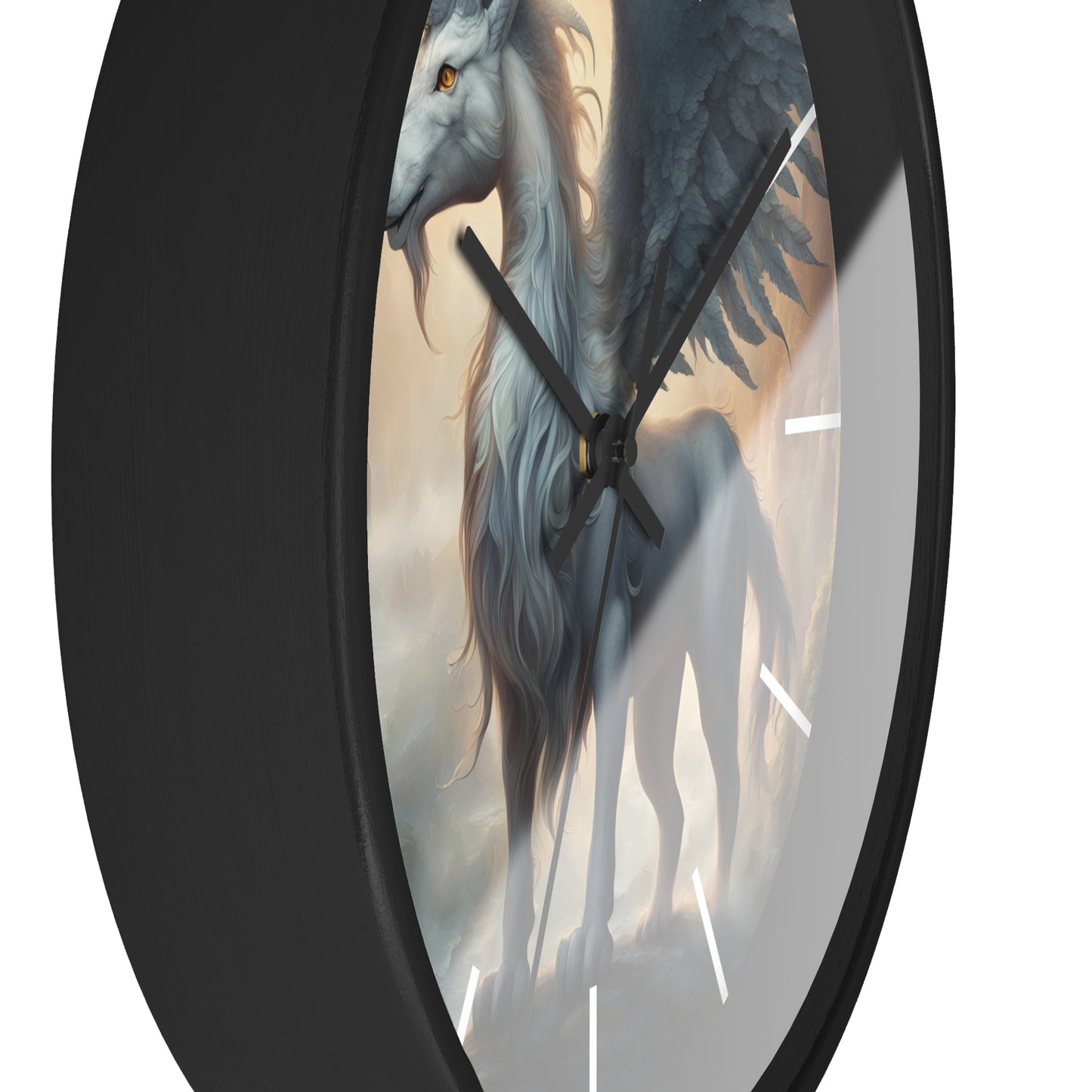 Majestic Myths Art Clock | Pegasus Horned Winged Horse Wall Hanging | Mystical Mountain Cloud Fantasy Home Office Decor Gift
