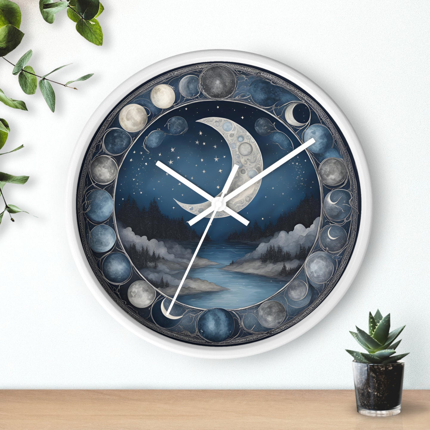 Moon Phases Wall Clock, Lunar Cycle Astronomy Home Decor, Solar System Wall Hanging, Celestial Office Art, Gift for Space Enthusiasts