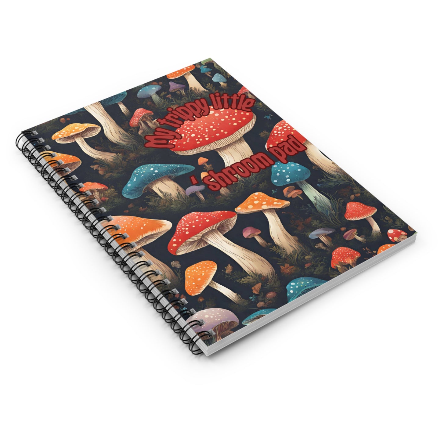 Hippies 70's Style Mushrooms Notebook | Trippy Color Toadstools Students Notepad | College High School Spiral Workbook | Psychedelic Journal