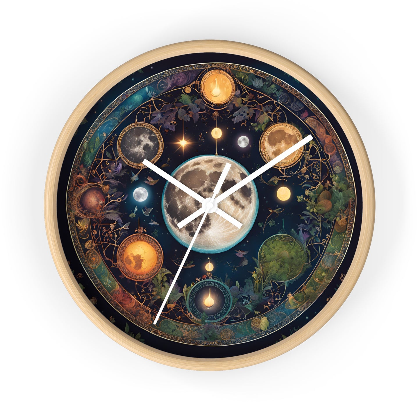 Moon, Sun and Earth Phases Wall Clock, Lunar Cycle Astronomy Home Decor, Solar System Wall Hanging, Celestial Office Art Gift