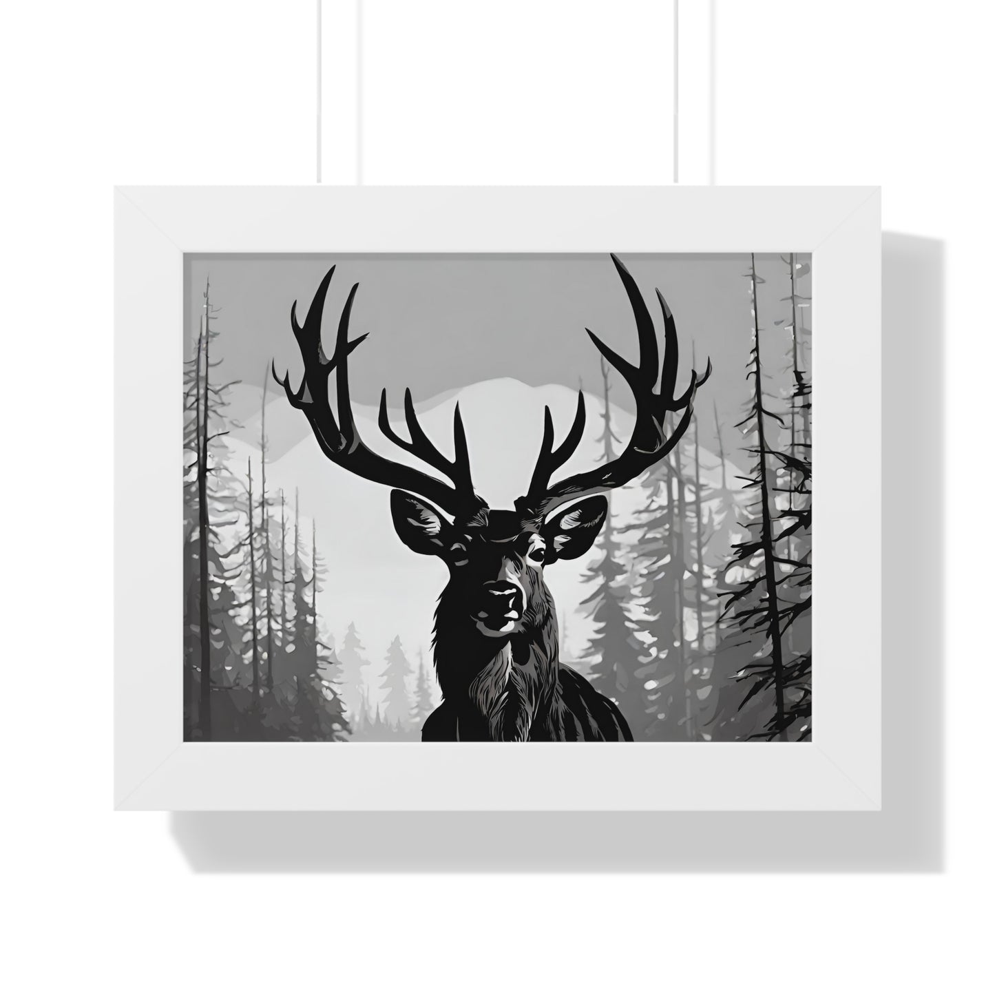 Animal Wall Art, Deer Hunter Picture, Big Buck Print, Hunting Cabin, Shadow Wall Hanging, Winter Snow Image, Living Room Poster, Framed Art
