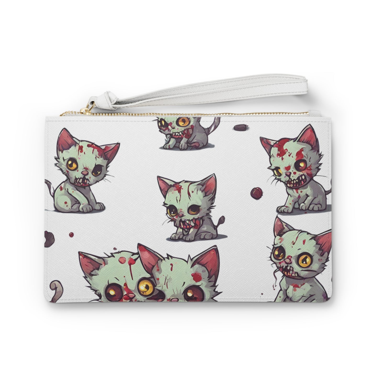 Zombie Cat Clutch Bag, Undead Brain Kittens Makeup Case, Bloody Gray Feline Kitty Wallet Purse, Cute Zombie Lover Gift