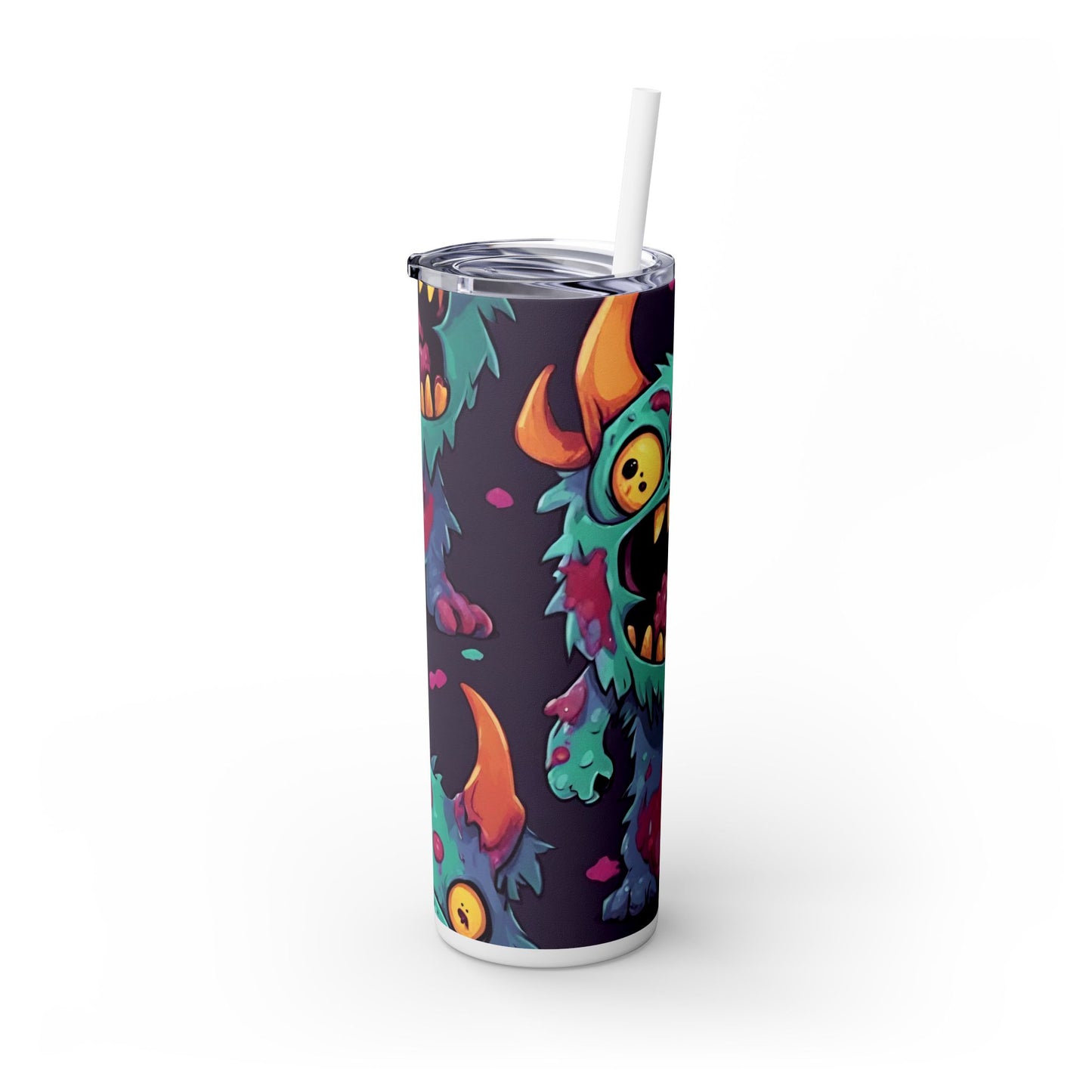 Kids Little Monster Skinny Tumbler | Colorful Funny Zombie Childs Insulated Cup | Furry Mutant Fun School Lunch Classroom Drink Traveler