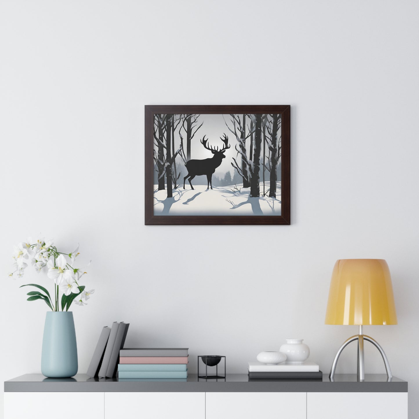 Animal Wall Art, Deer Hunter Picture, Big Buck Print, Hunting Cabin, Shadow Wall Hanging, Winter Snow Image, Living Room Poster, Framed Art