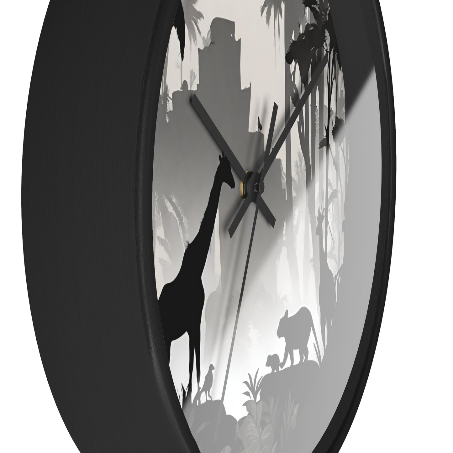 Jungle Giraffes Wall Art Clock | Shadowy Wild Nature Wall Hanging | Home Office Animal Wall Decor Gift