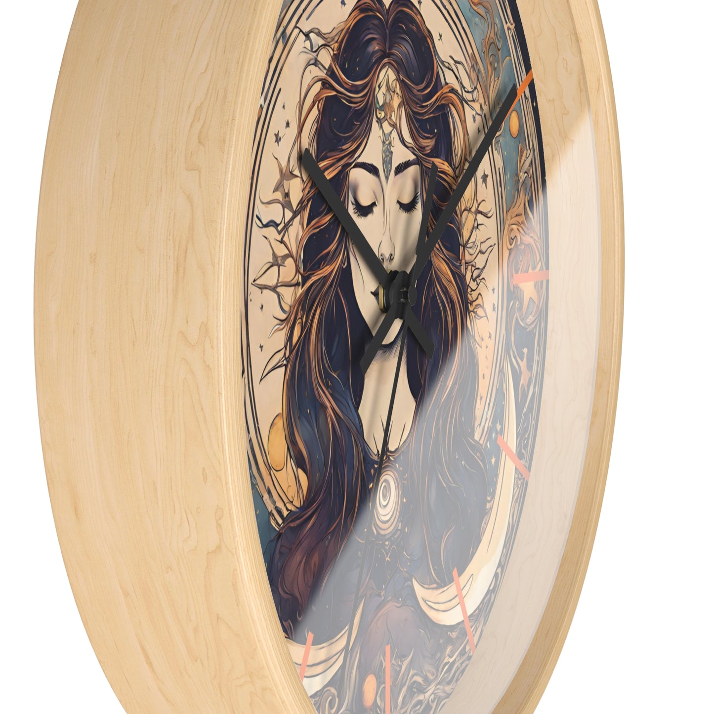 Sun & Moon Goddess Wall Art Clock | Lunar Stars and Space Astronomy Wall Hanging | Keeper of Time Home Office Solar System Wall Decor Gift