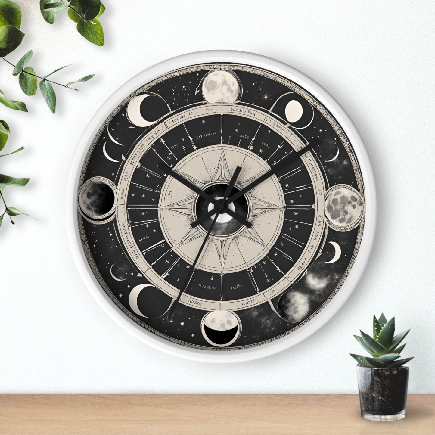 Moon Phases Wall Art Clock | Lunar Cycle Astronomy Wall Hanging | Home Office Solar System Wall Decor Gift
