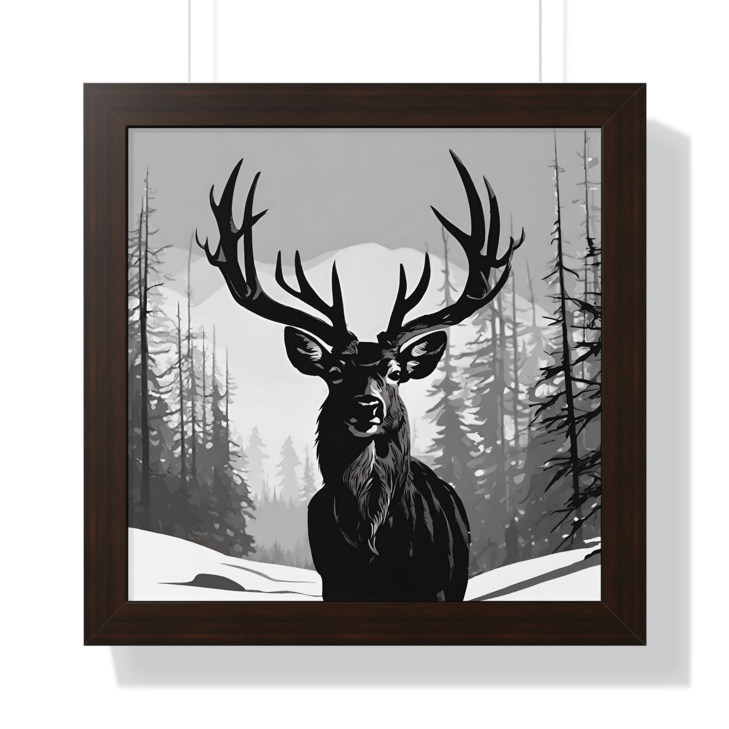 Animal Wall Art, Deer Hunter Picture, Big Buck Print, Hunting Cabin, Shadow Wall Hanging, Winter Snow Image, Living Room Poster, Framed Art