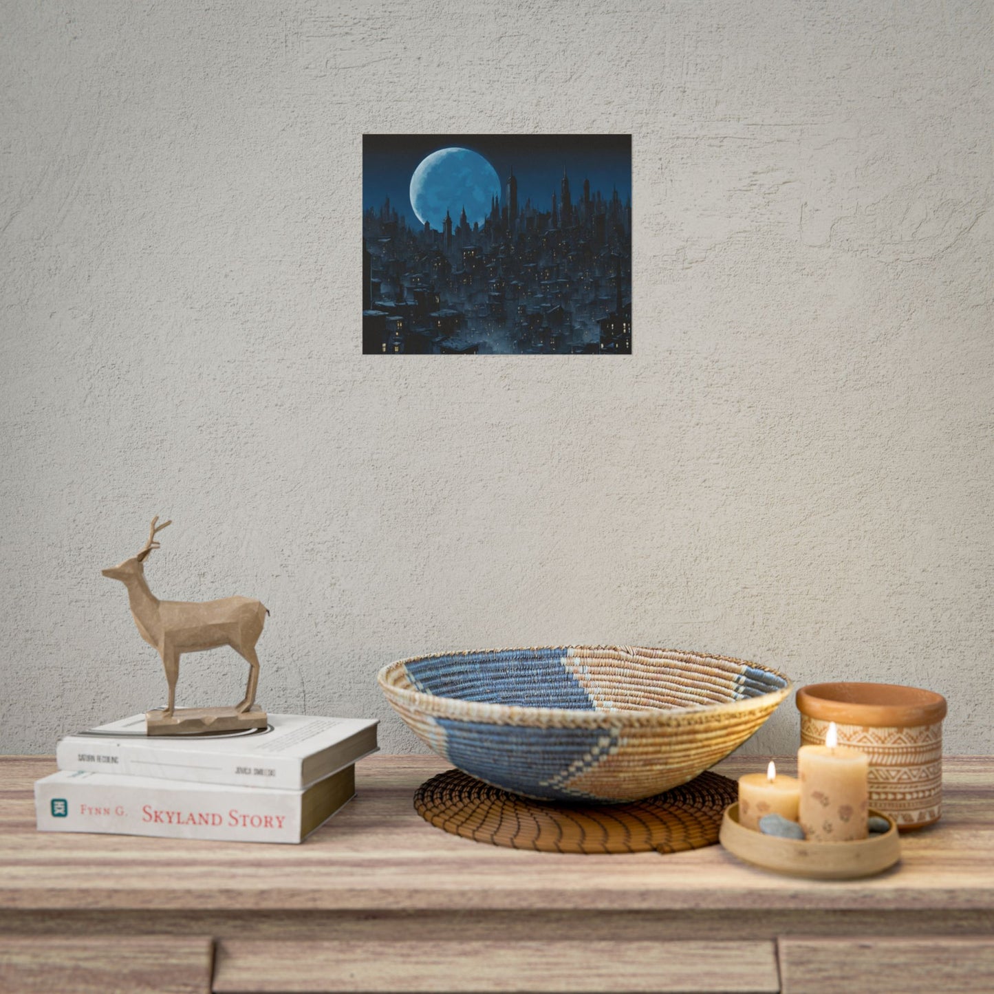 Wall Decor | Dark City Of The Night Poster | Blue Moon Darkness Falls Art | Gothic Lunar Moonlight Skyline | Living Room or Office Decor