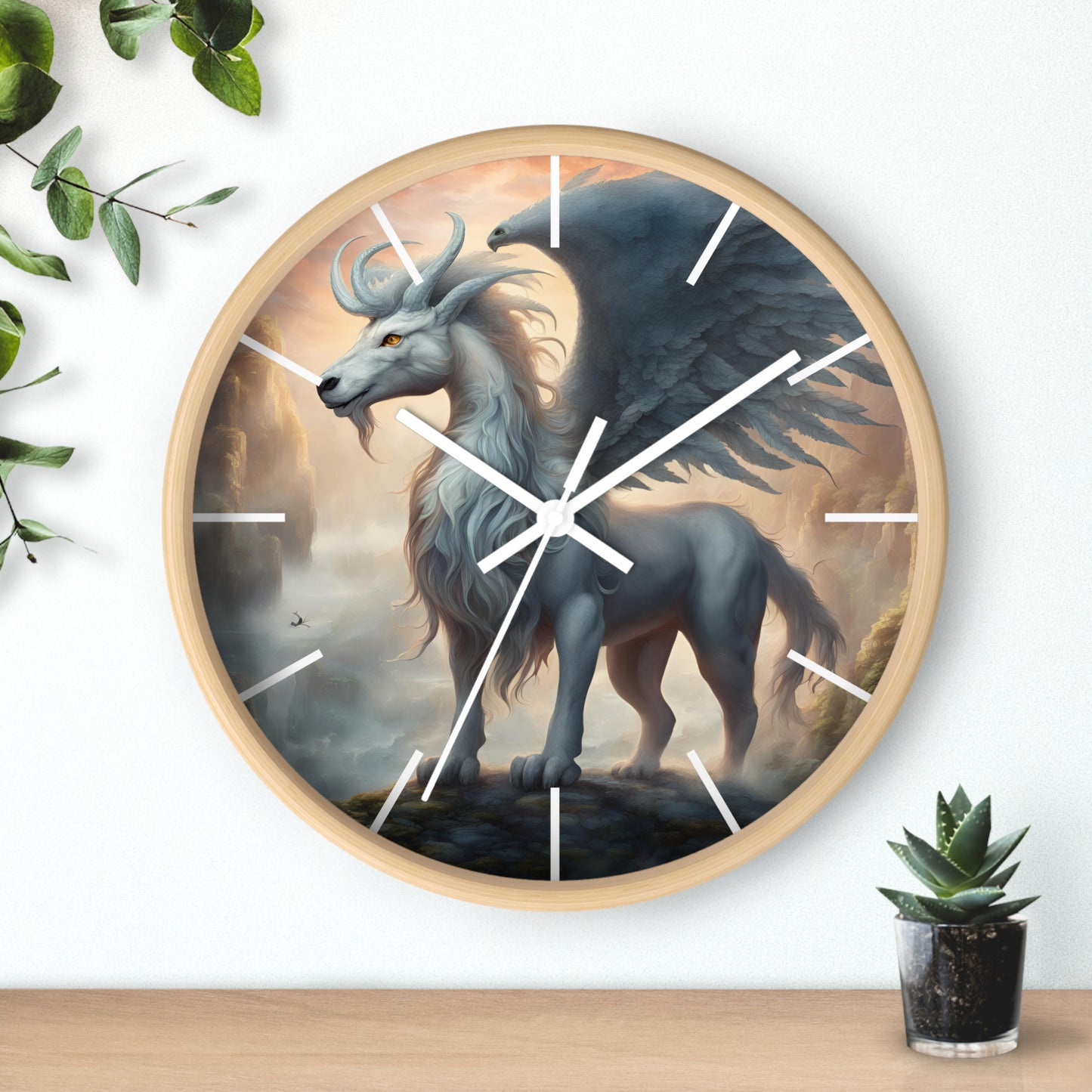 Majestic Myths Art Clock | Pegasus Horned Winged Horse Wall Hanging | Mystical Mountain Cloud Fantasy Home Office Decor Gift