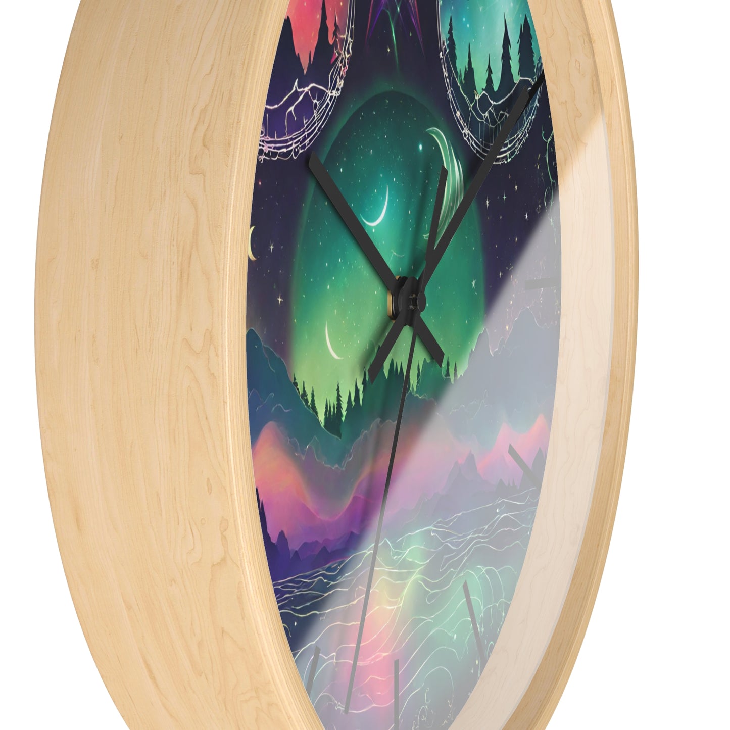Moonlight Mountains Wall Clock | Aurora Borealis Astronomy Star Moons Constellations Office Decor Gift, Solar System Home Hanging Unique Art