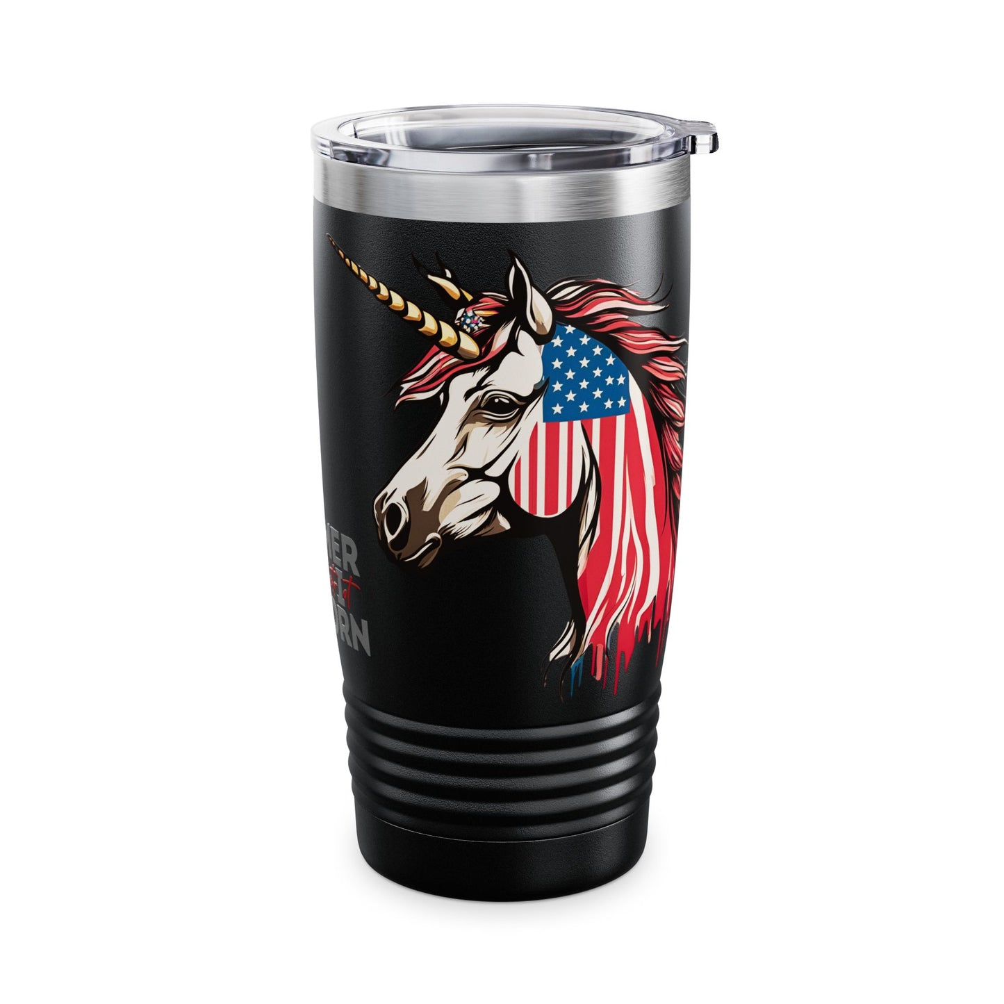 Patriotic Unicorn Tumbler | American Flag Election Traveler | United States Flag Patriot Veteran Gift | Freedom Loving Horse Road Drink Cup