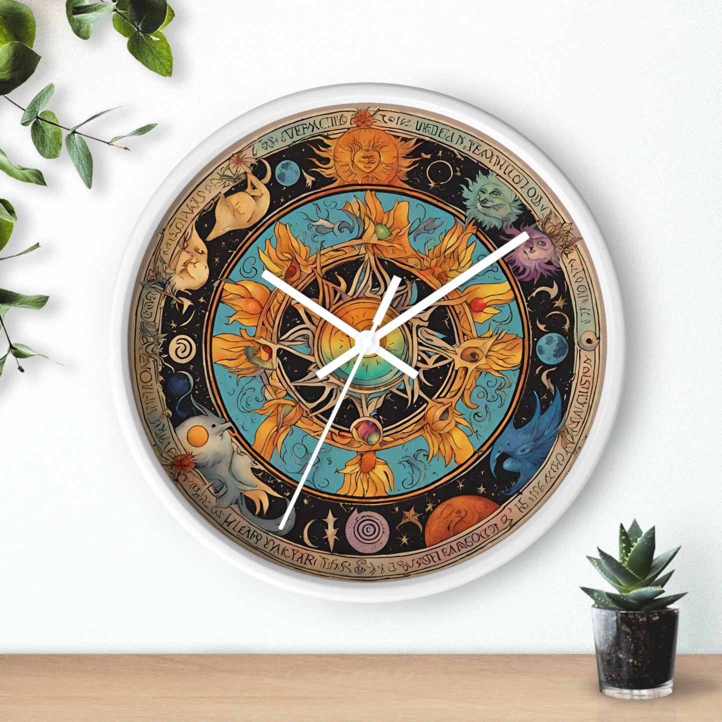 Sun Collage Wall Art Clock | Celestial Solstice Astronomy Wiccan Hanging | Comet Constellations Home Office Solar System Pagan Decor Gift