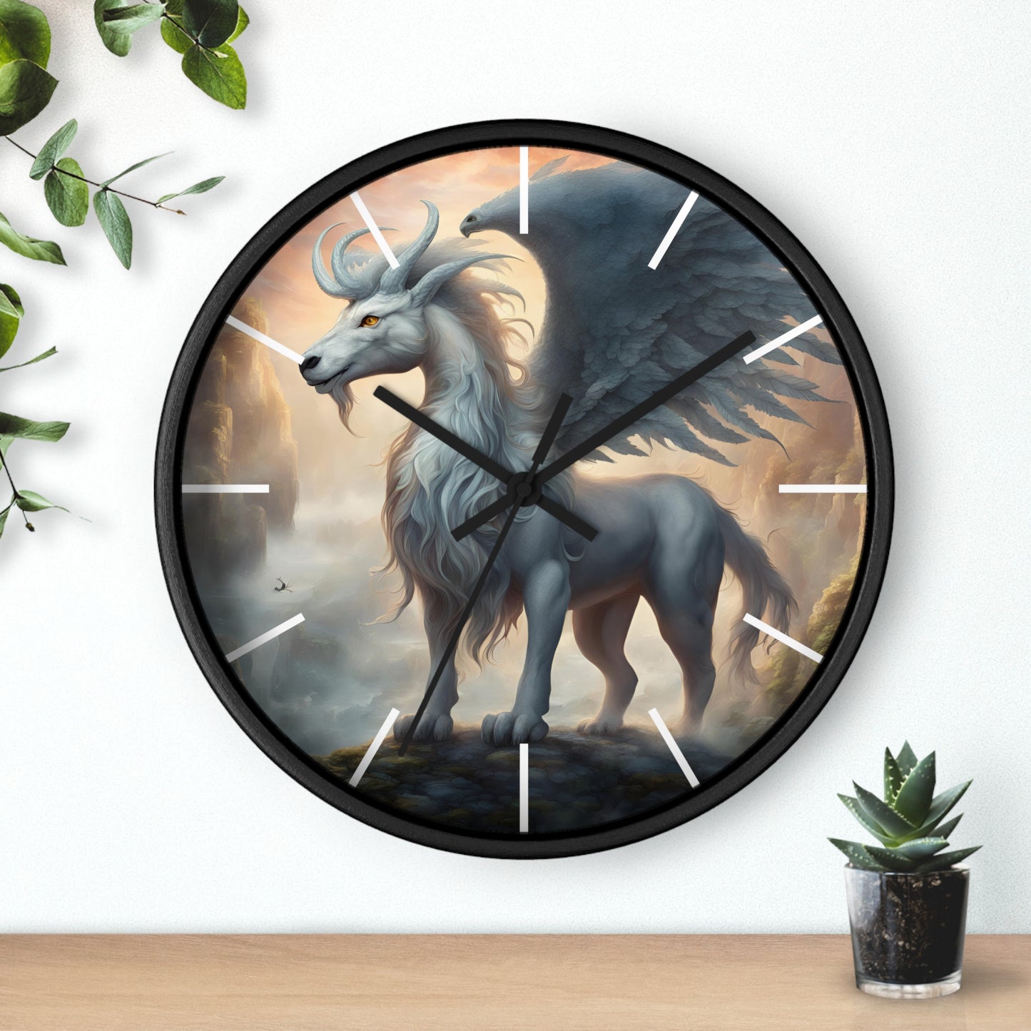 Majestic Myths Art Clock | Pegasus Horned Winged Horse Wall Hanging | Mystical Mountain Cloud Fantasy Home Office Decor Gift