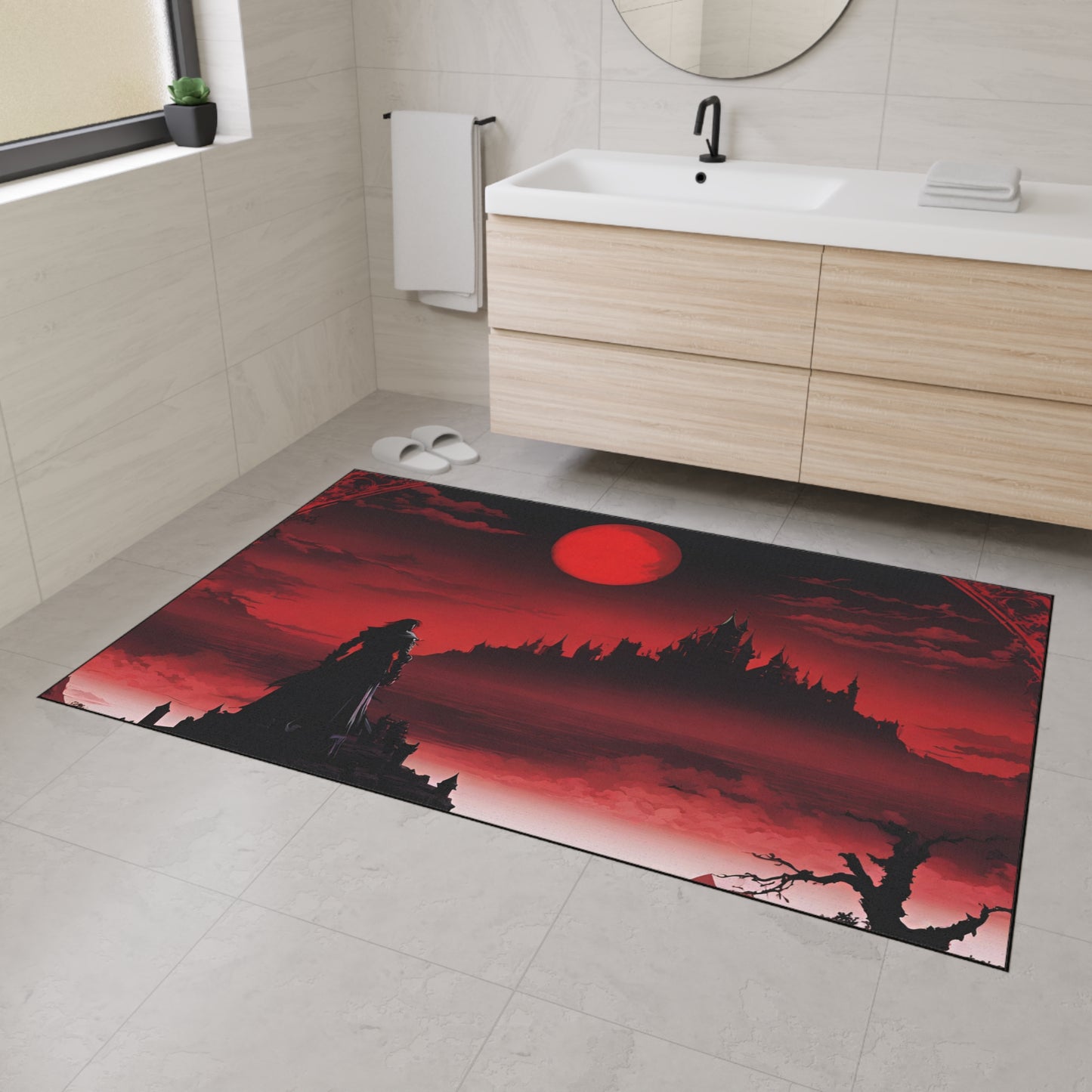 Castlevania Belmont Video Game Inspired Floor Mat | Death and Terror Await in the Dark of Night Bathroom Decor | Dracula Door Entry Gift