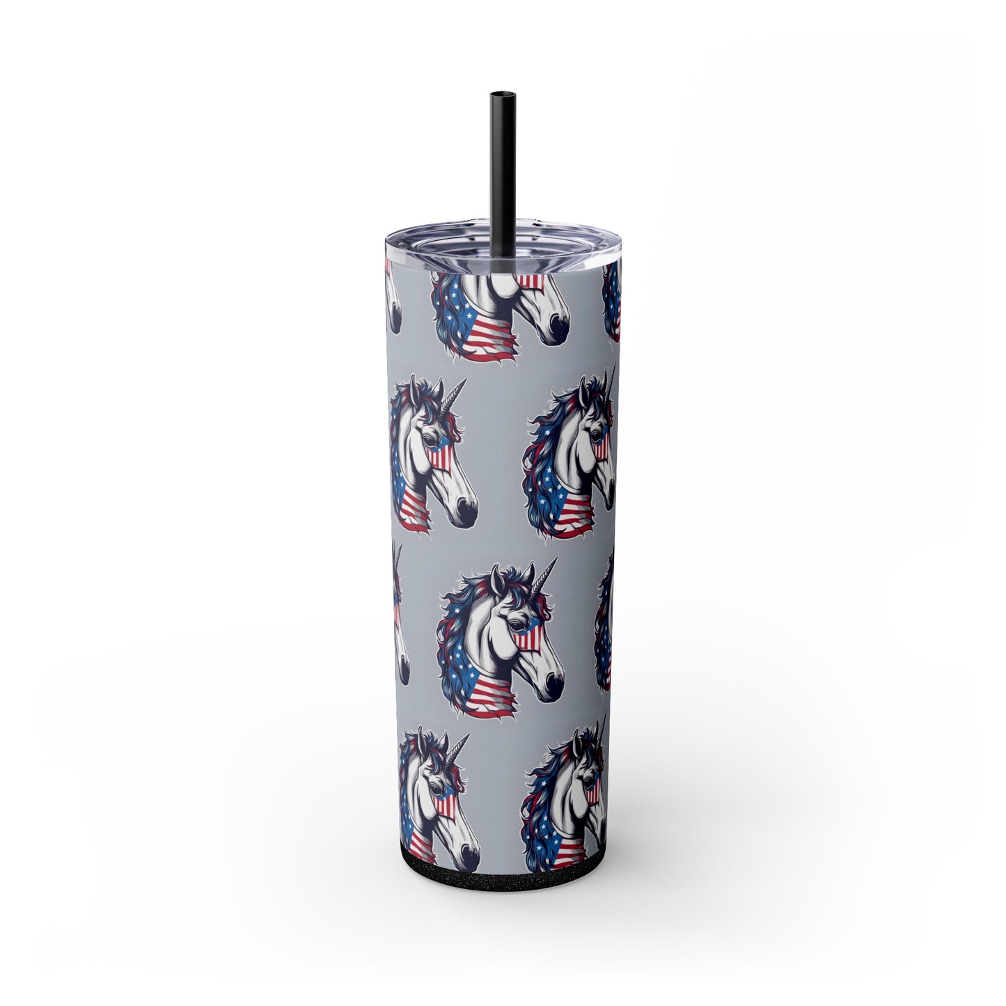 Patriotic American Unicorn Skinny Tumbler | United States Freedom Loving Horse Insulated Cup | US Flag Veteran Gift Patriot Drink Traveler
