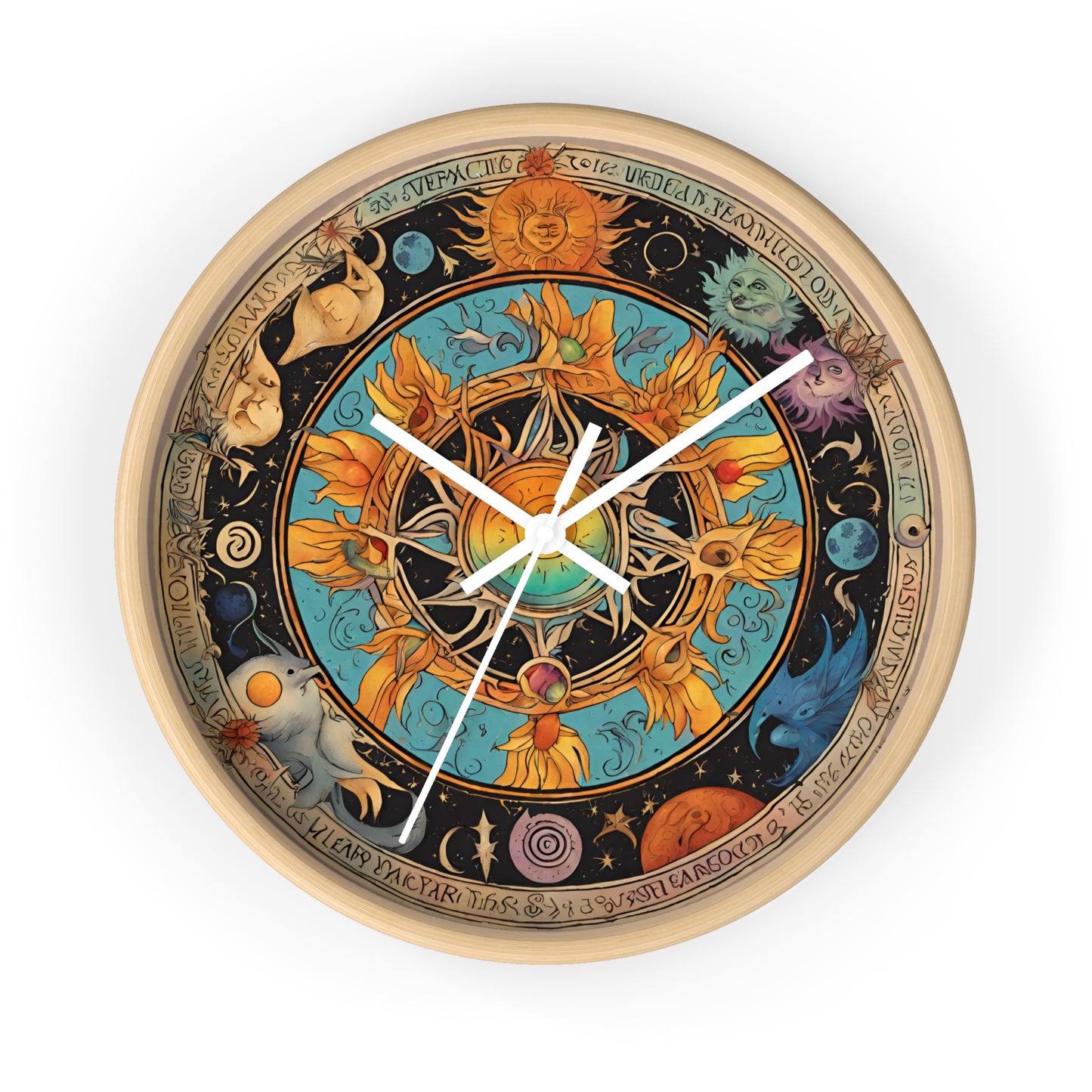 Sun Collage Wall Art Clock | Celestial Solstice Astronomy Wiccan Hanging | Comet Constellations Home Office Solar System Pagan Decor Gift