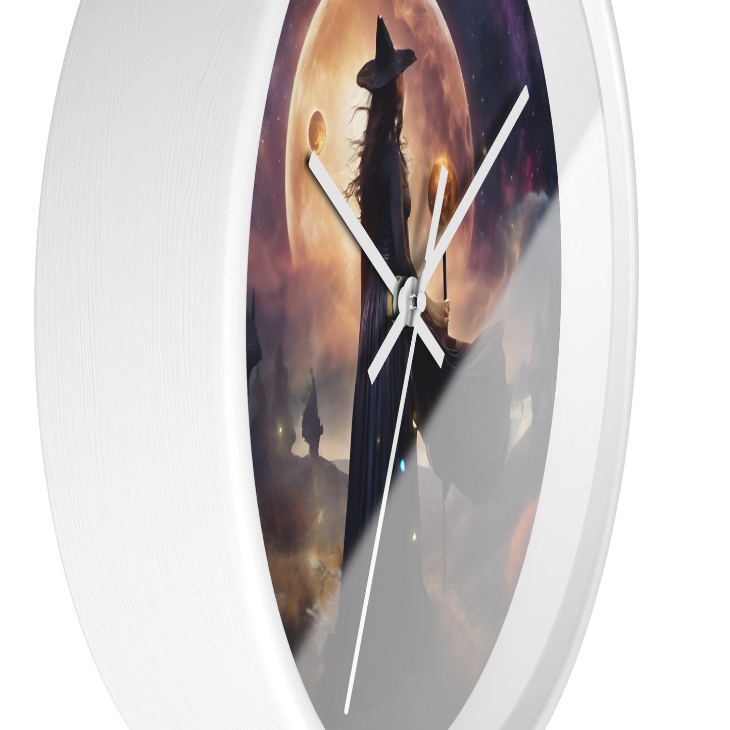 Wiccan Moon Wall Art Clock | Mystical Fantasy Galaxy Witch Pagan Astronomy Wall Hanging | Home Office Lunar Witchcraft Wall Decor Gift