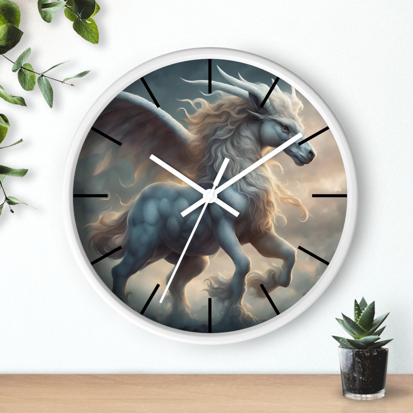 Majestic Myths Art Clock | Pegasus Horned Winged Horse Wall Hanging | Mystical Cloud Sky Fantasy Home Office Decor Gift