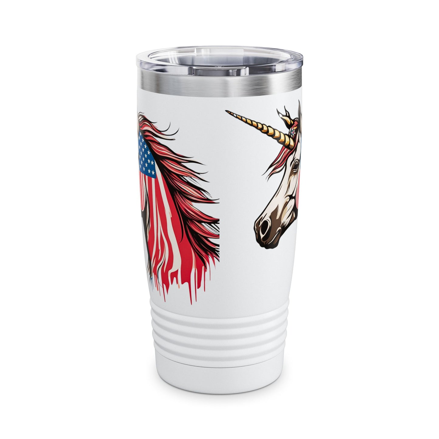 Patriotic Unicorn Tumbler | American Flag Election Traveler | United States Flag Patriot Veteran Gift | Freedom Loving Horse Road Drink Cup