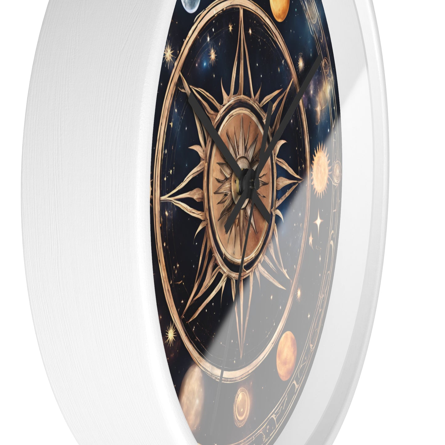 Moon Phases Solstice Star Wall Art Clock | Lunar Cycle Galaxy Astronomy Wall Hanging | Mystical Night Solar System Office Wall Decor Gift