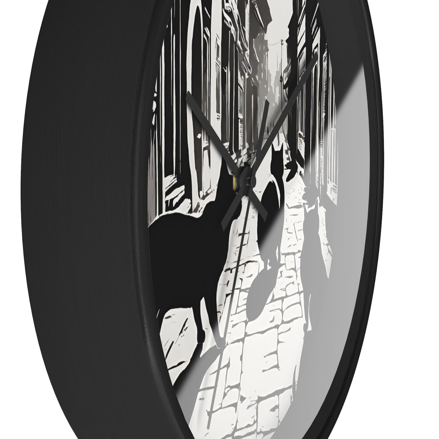Cat Wall Art Clock | Shadow Feline Figures Town Wall Hanging | Home Office Cat Lovers Gift