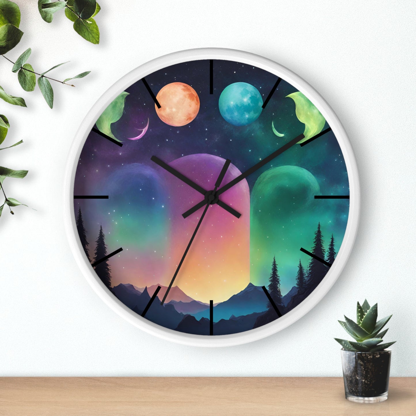 Moonlight Hills Wall Clock | Night Forest Astronomy Starlight Moons Constellations Office Decor Gift, Solar System Home Hanging Unique Art