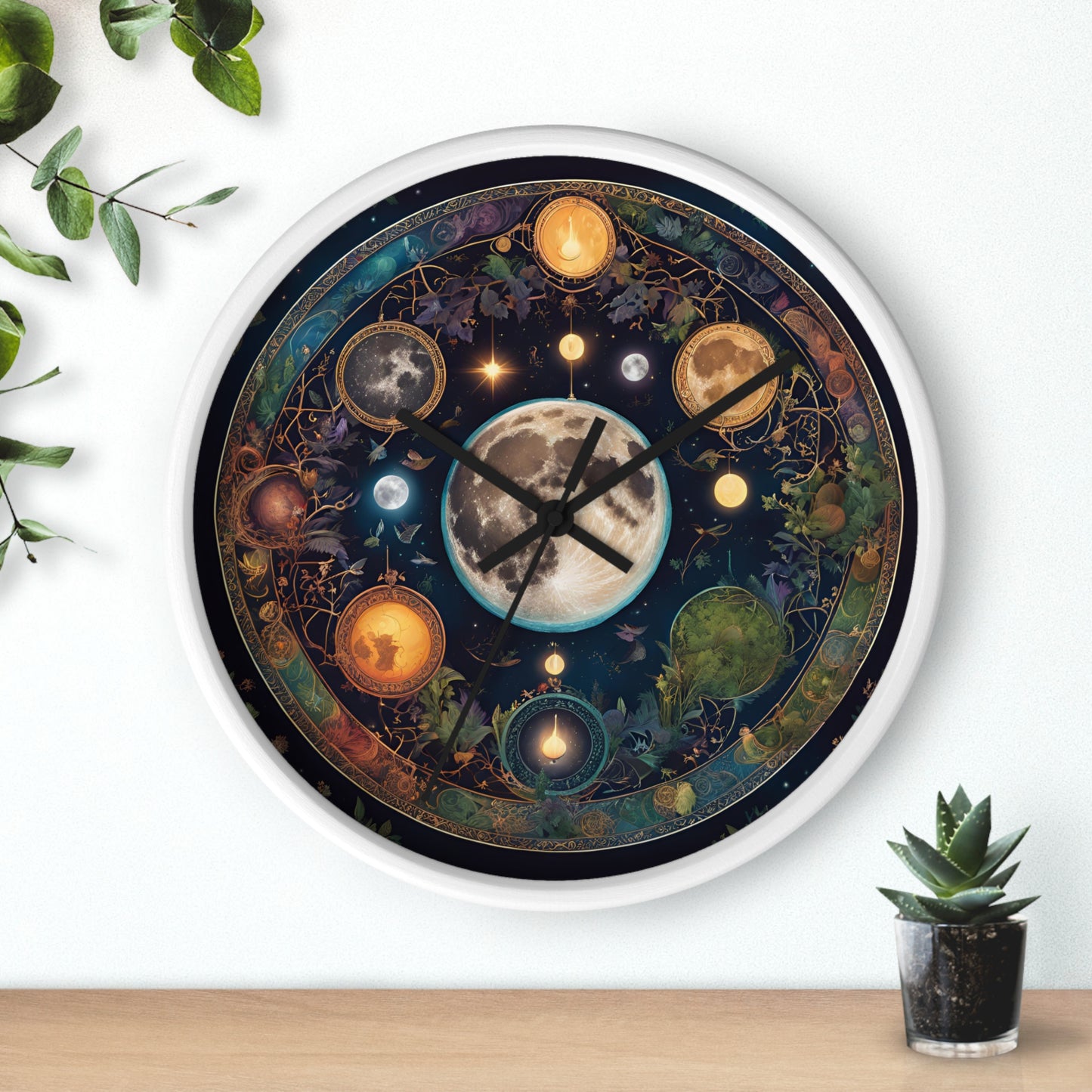 Moon, Sun and Earth Phases Wall Clock, Lunar Cycle Astronomy Home Decor, Solar System Wall Hanging, Celestial Office Art Gift