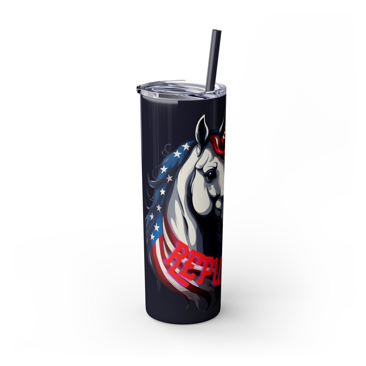 Patriotic American Unicorn Skinny Tumbler | United States Freedom Loving Horse Insulated Cup | US Flag Veteran Gift Patriot Drink Traveler