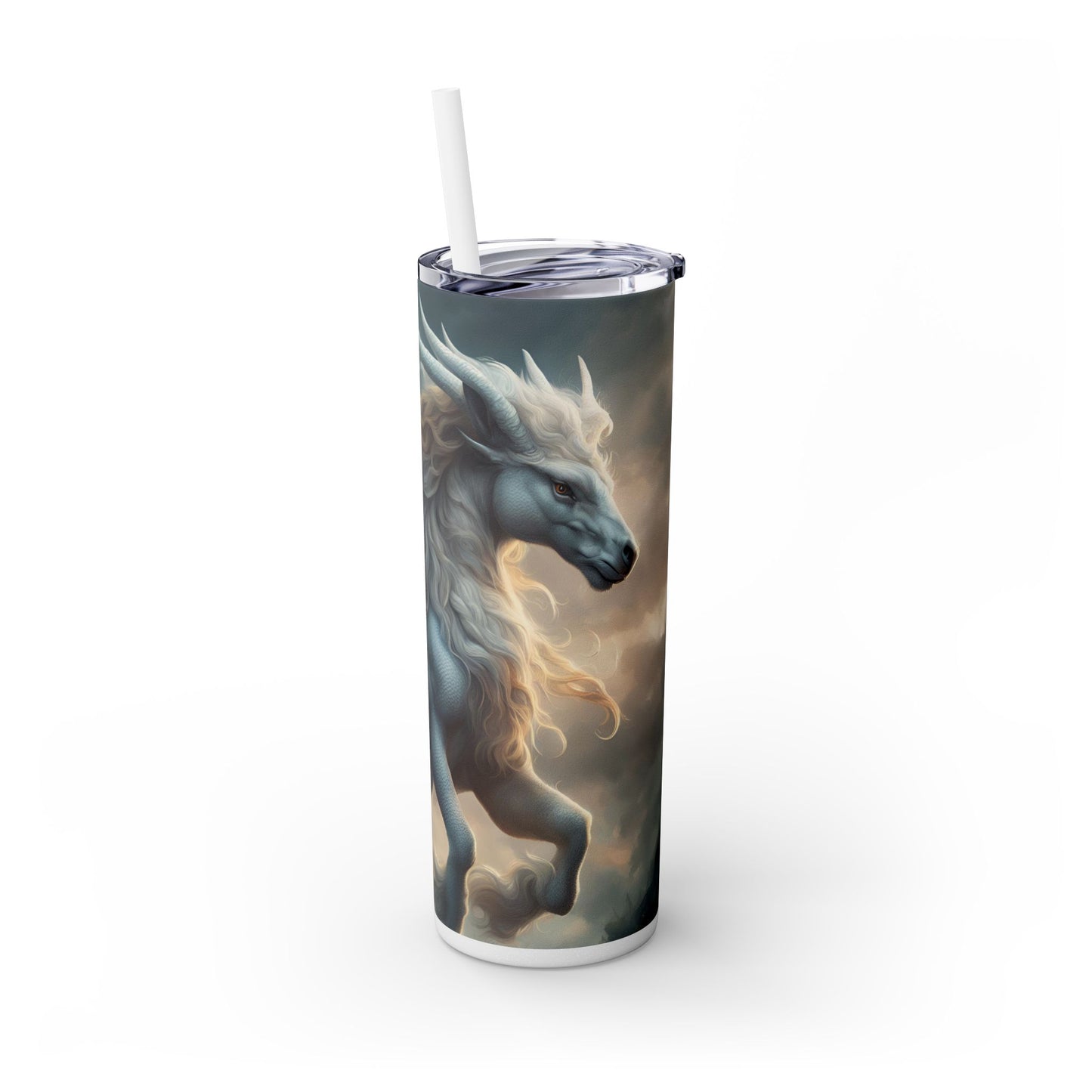 Majestic Myths Skinny Tumbler | Pegasus Horned Winged Horse Drinking Cup | Sky Cloud Fantasy Road Trip Exercise Traveler | Auto Gift