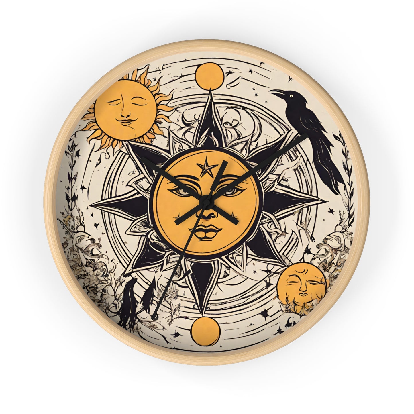 Sun Solstice Wall Art Clock | Celestial Cycle Astronomy Wall Hanging | Raven Blackbird Mockingbird Home Office Solar System Wall Decor Gift