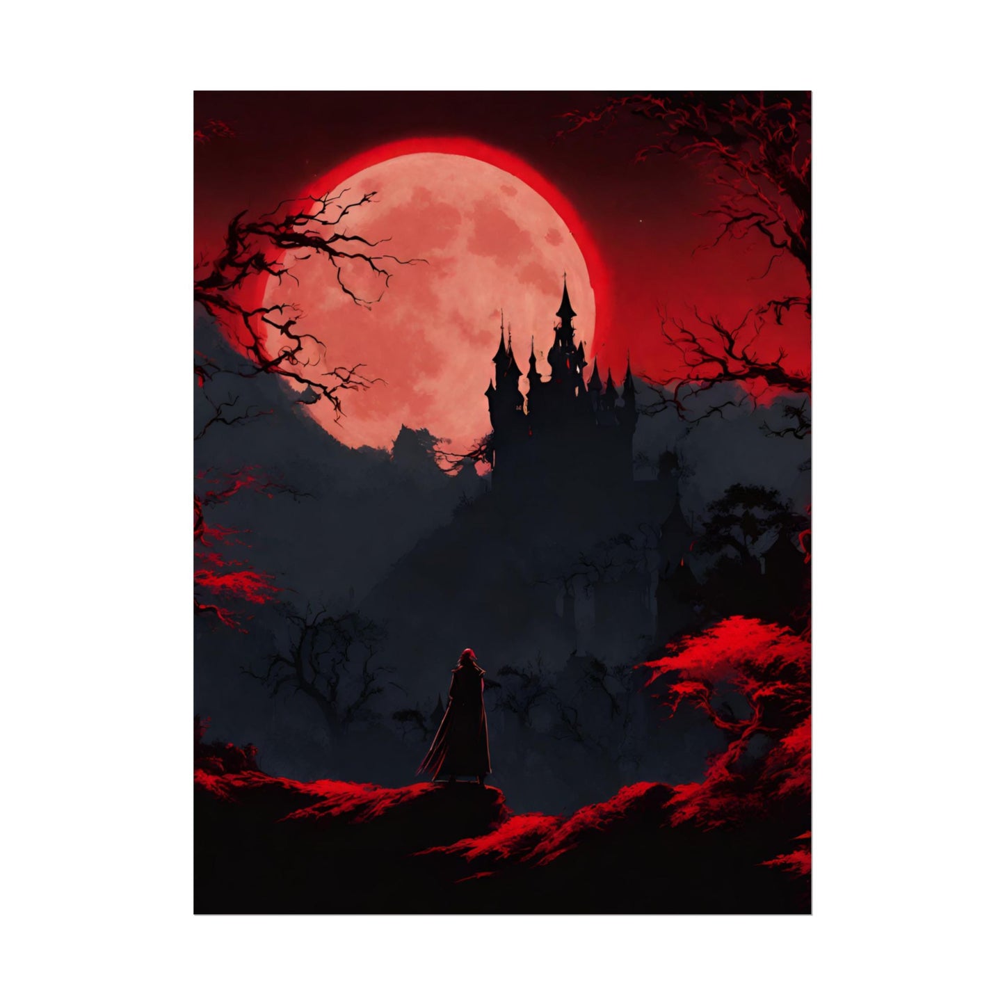 Castlevania Belmont Video Game Room Inspired Wall Decor | Cursed Ring of Lunar Blood Poster | Dracula Castle Vampire Night Wall Hanging