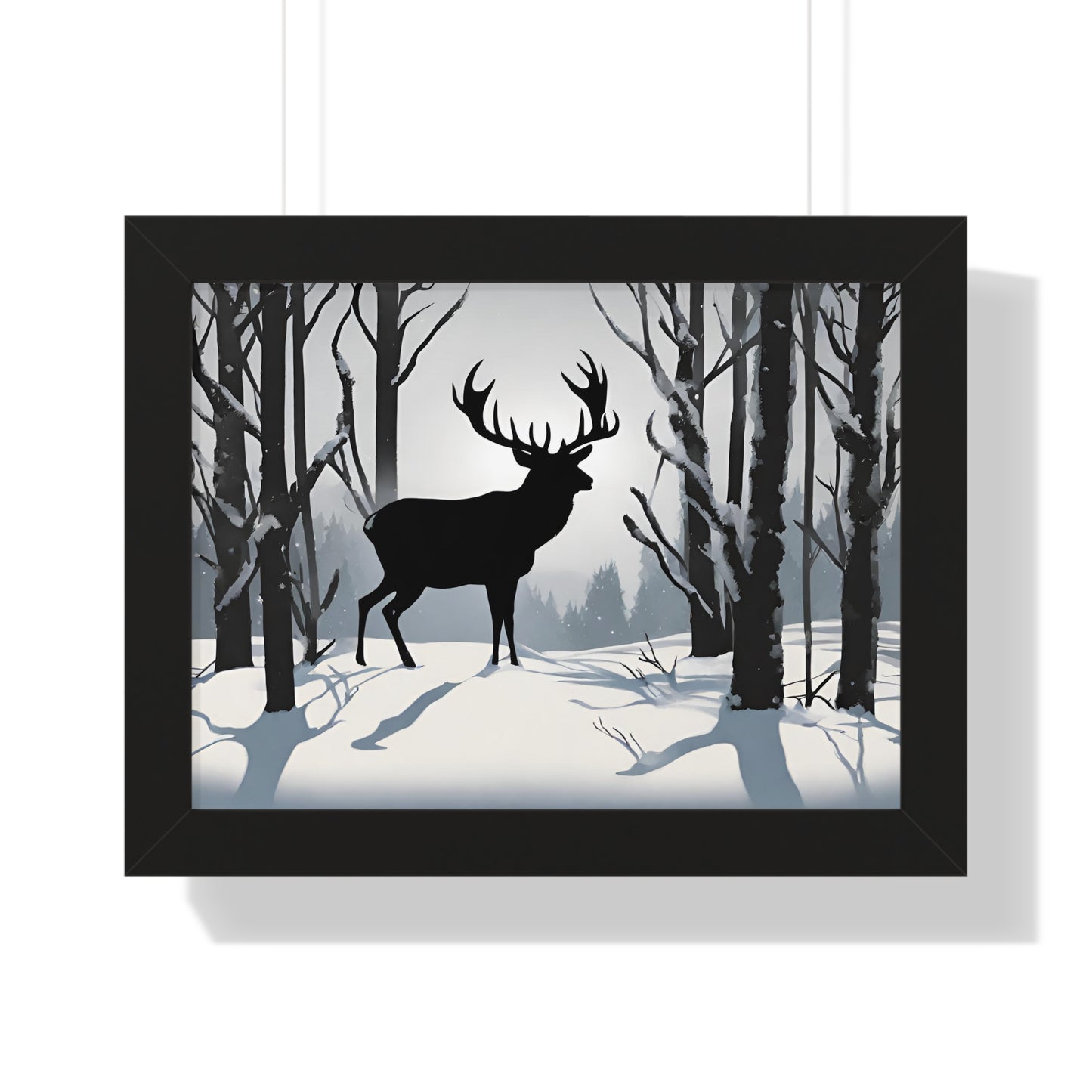 Animal Wall Art, Deer Hunter Picture, Big Buck Print, Hunting Cabin, Shadow Wall Hanging, Winter Snow Image, Living Room Poster, Framed Art