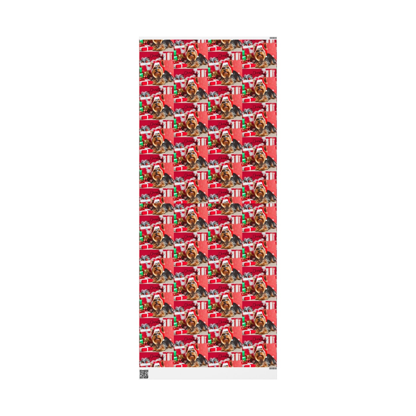 Dog Christmas Wrapping Paper Yorkshire Terrier, Santa Hat Yorkie Gift Wrap, Holiday Gift Wrap Roll
