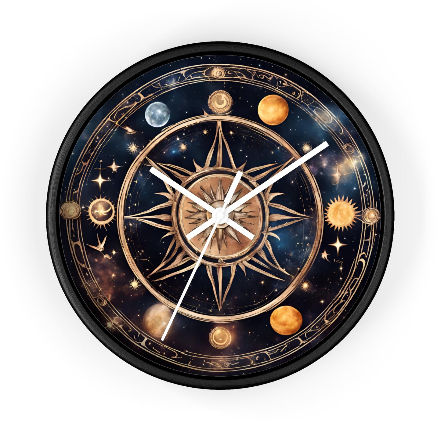 Moon Phases Solstice Star Wall Art Clock | Lunar Cycle Galaxy Astronomy Wall Hanging | Mystical Night Solar System Office Wall Decor Gift
